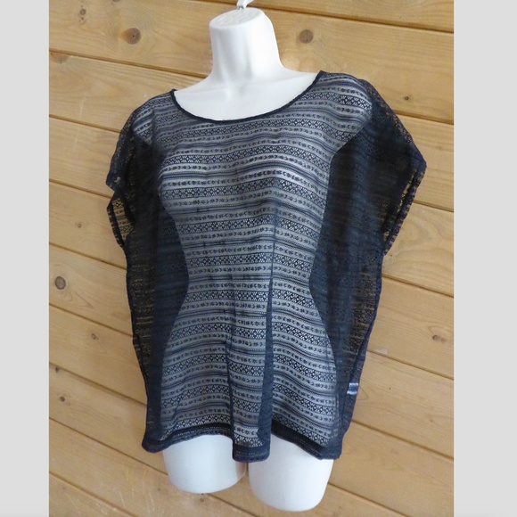 Frenchi Black Sheer Cover Up Shirt Blouse Mesh Top - Picture 2 of 5